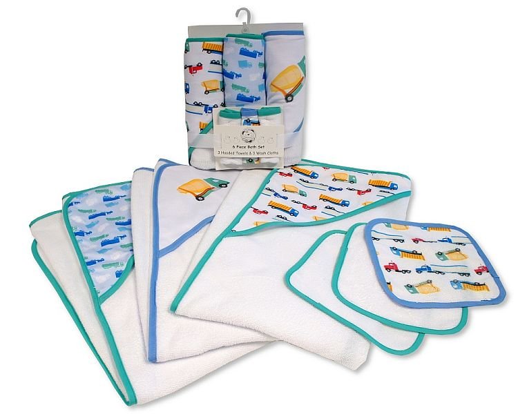 Baby Boys 6 pcs Hooded Towel and Wash Cloth Set