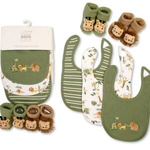 Baby Boys Bib and Socks Set - Safari
