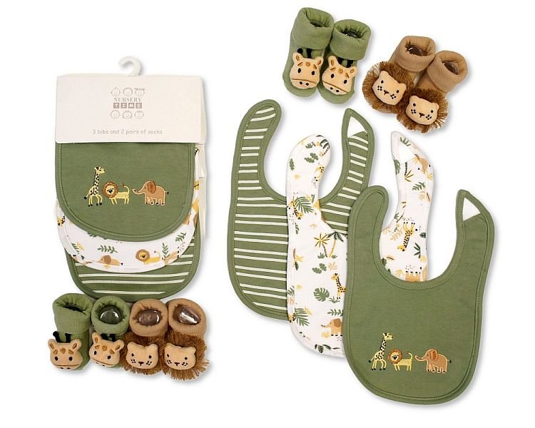 Baby Boys Bib and Socks Set - Safari