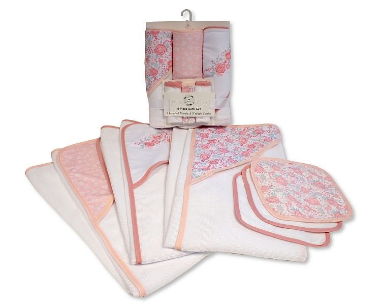Baby Girls 6 pcs Hooded Towel and Wash Cloth Set