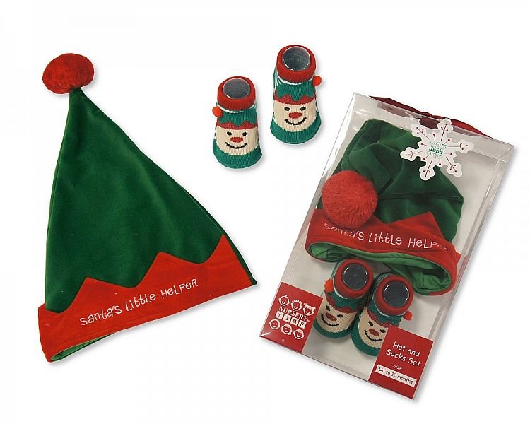 Baby Hat and Socks Christmas Gift Set - Elf