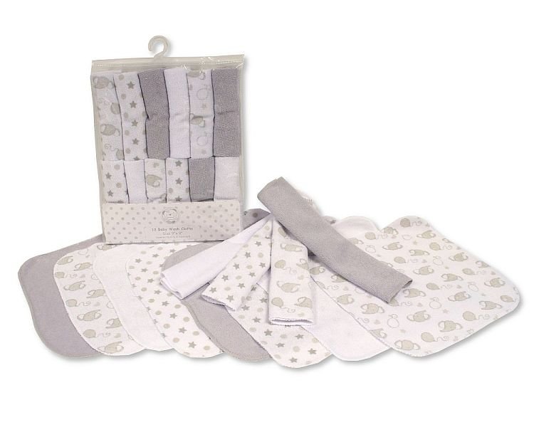 Baby 12 Pieces Wash Cloth Pack - Grey