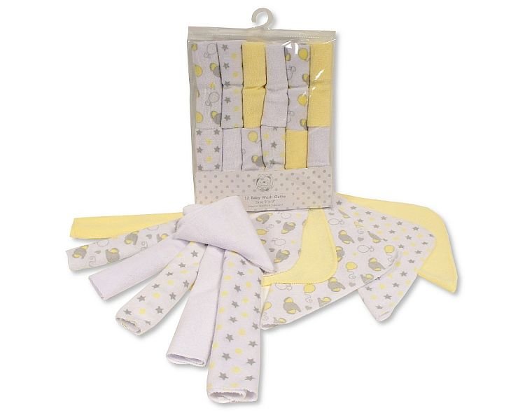 Baby 12 Pieces Wash Cloth Pack - Lemon