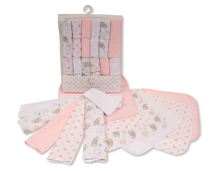Baby 12 Pieces Wash Cloth Pack - Pink