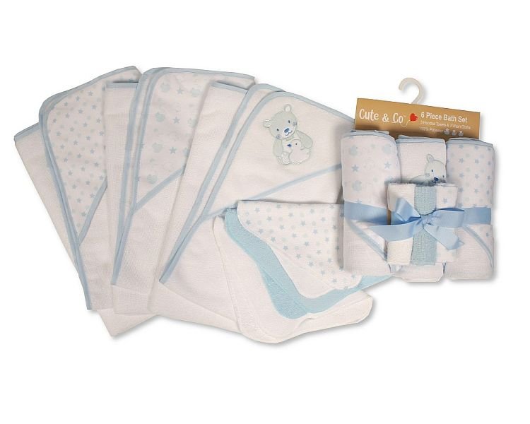 Baby Boys 6 pcs Hooded Towel and Wash Cloth Bath Set