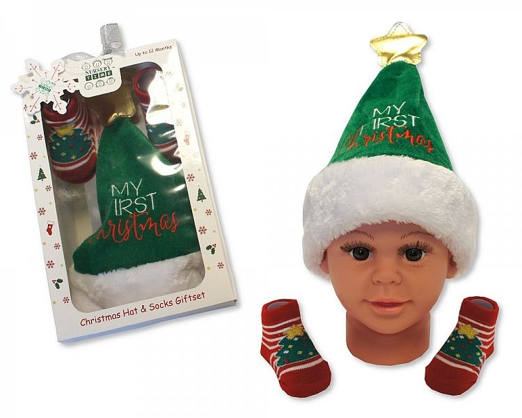 Baby Boys Hat and Socks Gift Set - My First Christmas