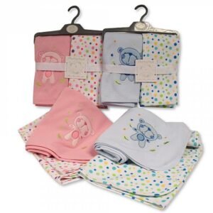 Baby Cotton Receiving Wraps 2-Pack - Teddy/Spots