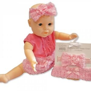 Baby Girls Cotton Nappy Cover and Headband Set
