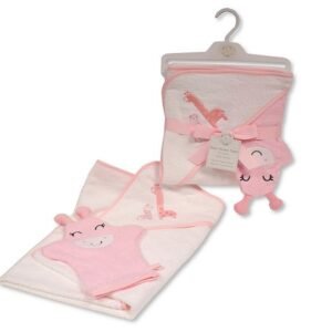 Baby Girls Hooded Towel and Wash Mitten Set