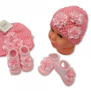 Baby Hat and Booties Set - Pink