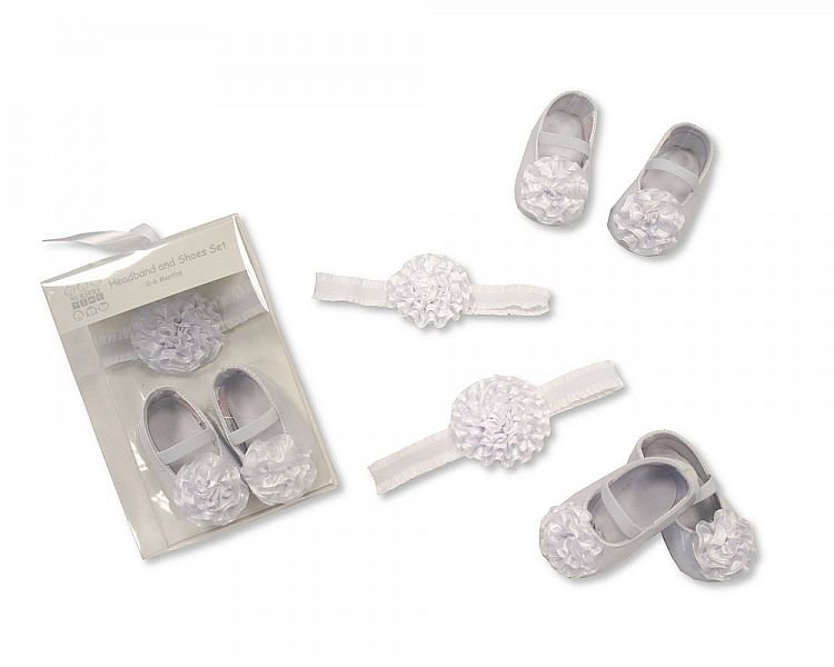 Baby Headband and Shoes Set - White