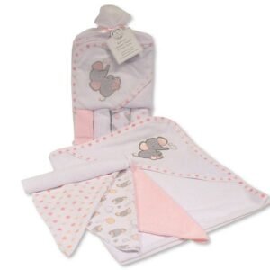 Baby Hooded Towel and Wash Cloths Set - Pink