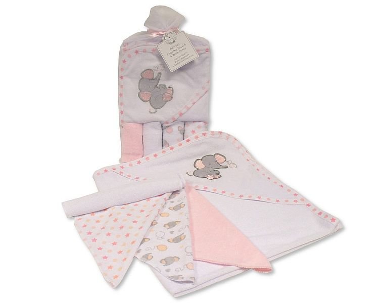 Baby Hooded Towel and Wash Cloths Set - Pink