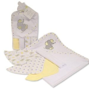 Baby Hooded Towel and Wash Cloths Set - Lemon