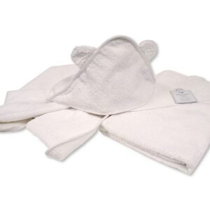 Baby Hooded Towel with Ears - White