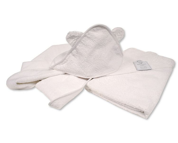 Baby Hooded Towel with Ears - White