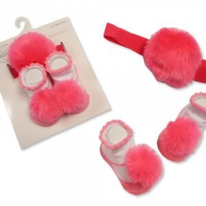 Baby Pom-Pom Socks and Headband Set - Cerise