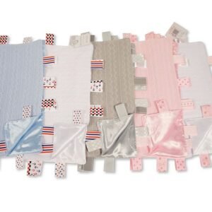 Knitted Baby Comforter with Tags and Satin Reverse