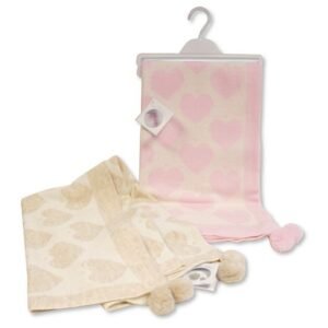 Knitted Baby Wrap with Pom-Poms - Hearts