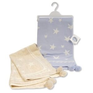 Knitted Baby Wrap with Pom-Poms - Stars