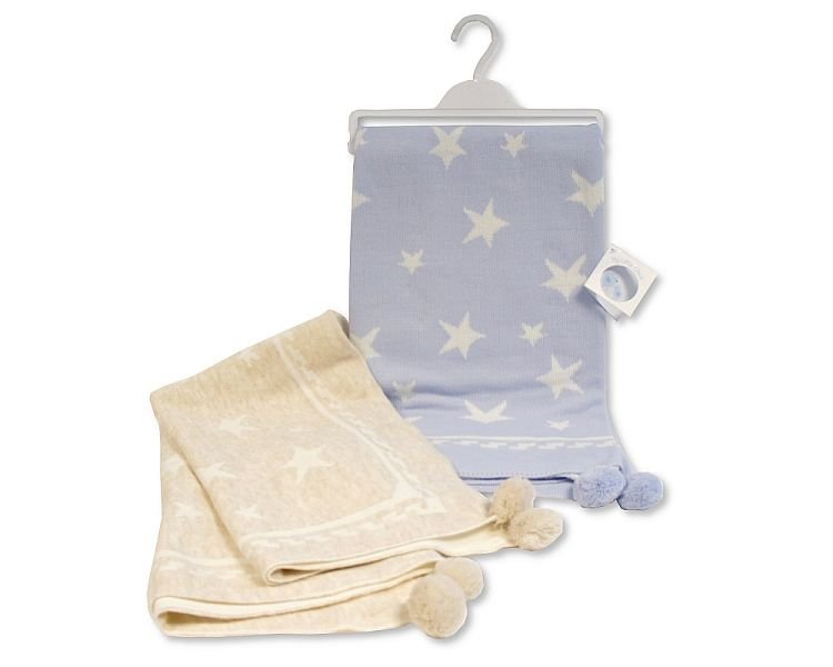 Knitted Baby Wrap with Pom-Poms - Stars