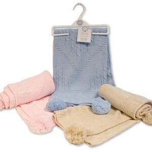 Knitted Baby Wrap with Pompoms