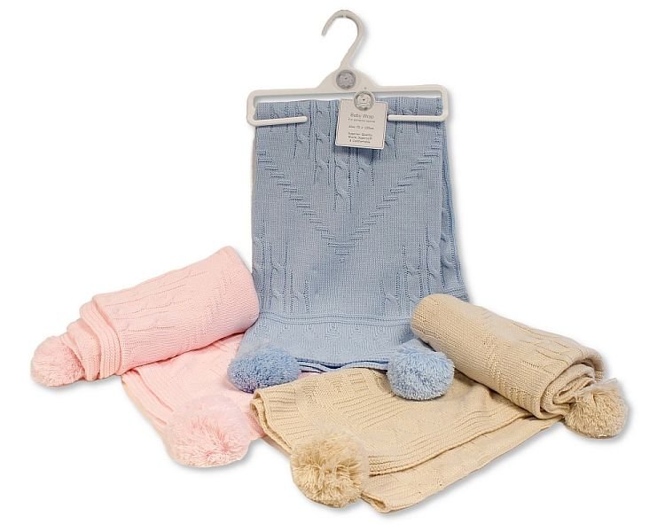 Knitted Baby Wrap with Pompoms