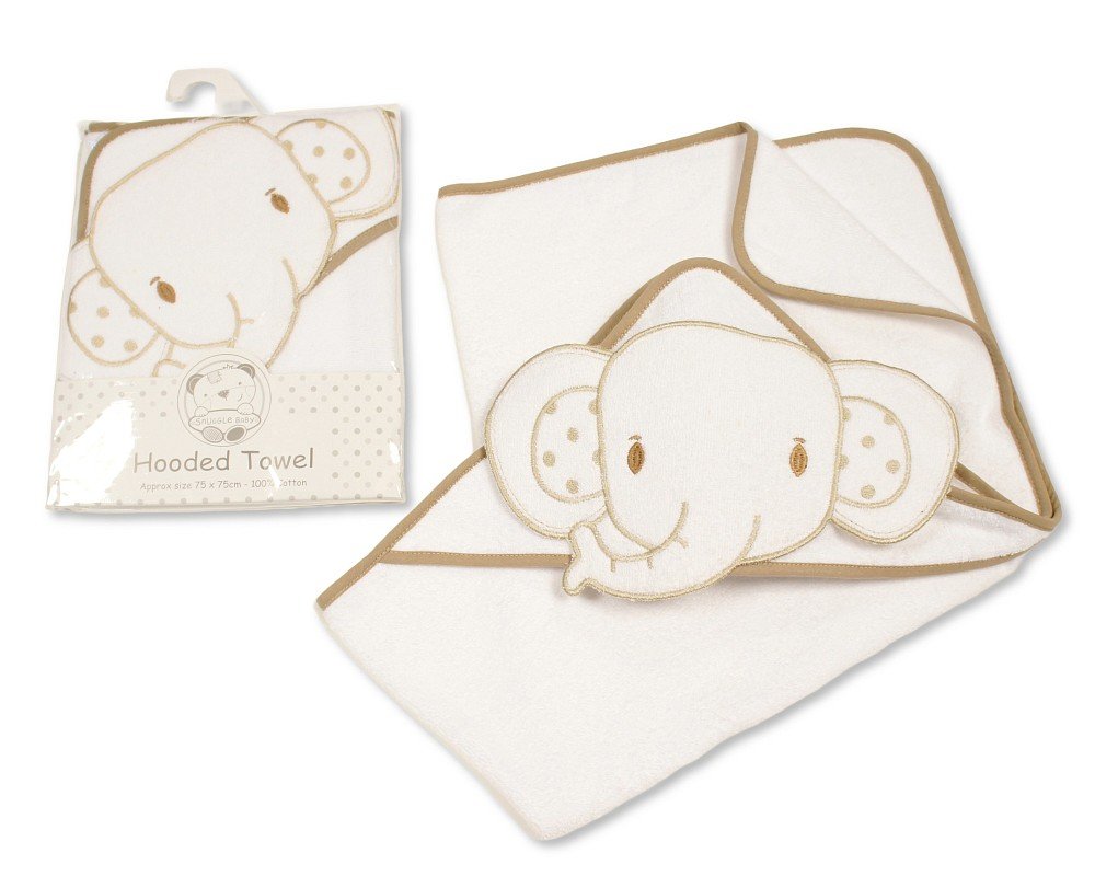 Baby 3d Hooded Towel - Elephant - White/Taupe